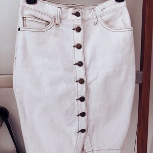 Current Elliott white denim pencil midi skirt button down
